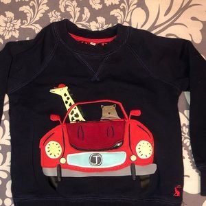 Navy blue sweatshirt with car full of animals. 3y